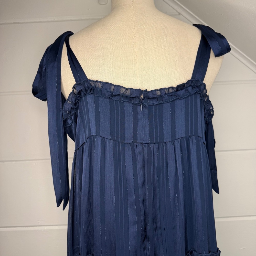 Lulus XL Day for Romance Navy Blue Tie Strap Tiered Midi Dress Bridesmaid - Picture 5 of 14